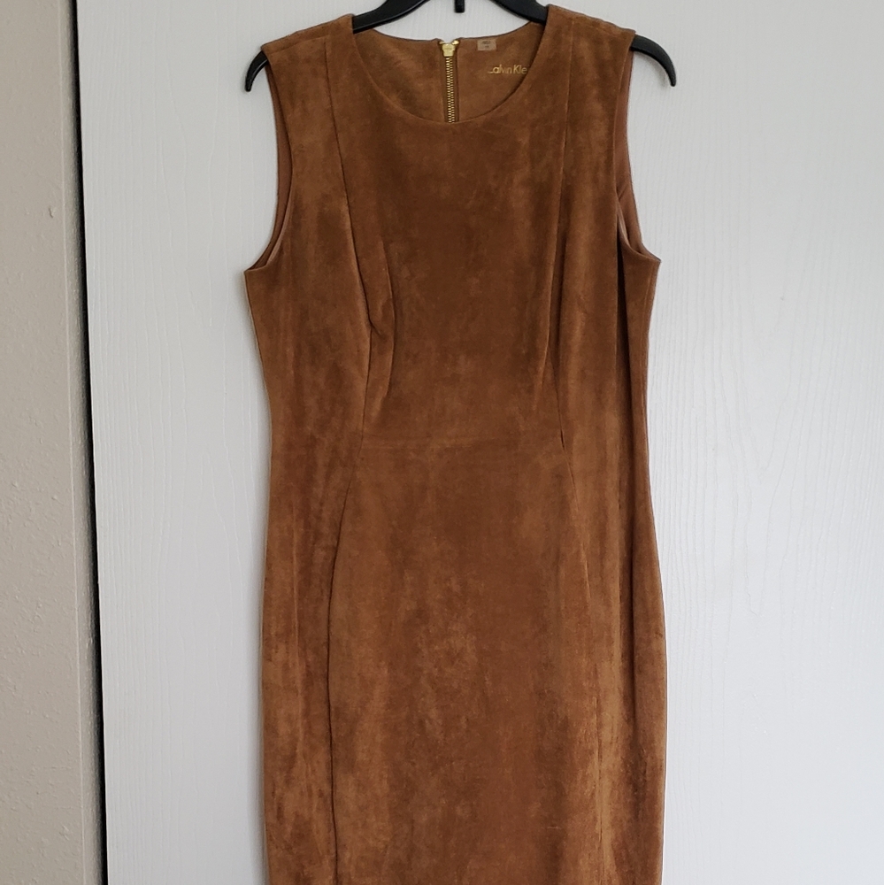 Calvin Klein Brown Faux Suede Midi Dress